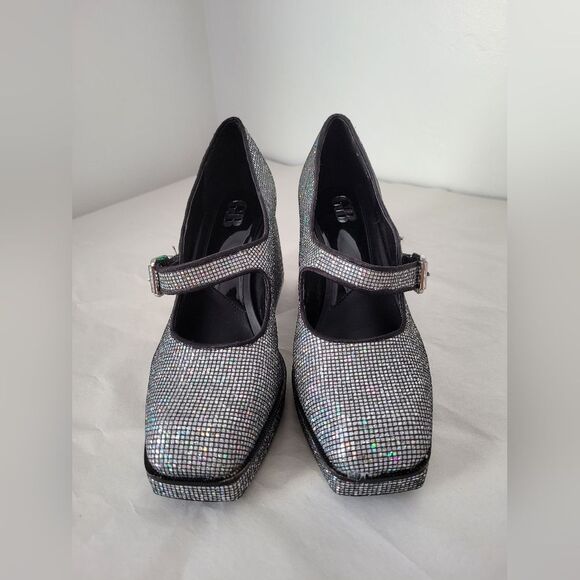 Sparkle Chunky Heel Platform Mary Jane Buckle Shoes Disco Glitter Bratz GB 7.5 - Picture 7 of 10